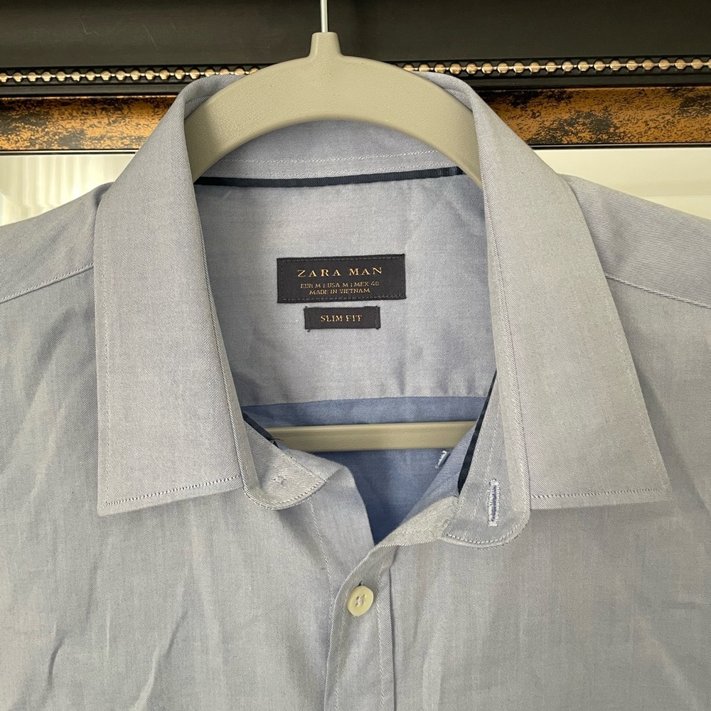 Zara Light Blue Slim Fit Button Down Long Sleeve Dress Shirt - Picture 4 of 5